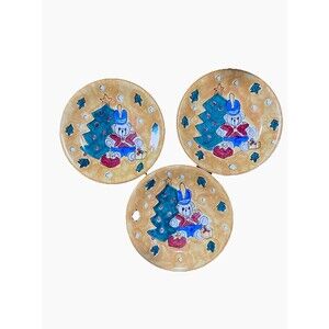 Three Gibson Festive Christmas Nutcracker Bear 11'1/8" Yellow Dinner Plates